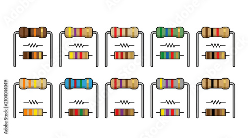 Colorful resistor collection on white background.