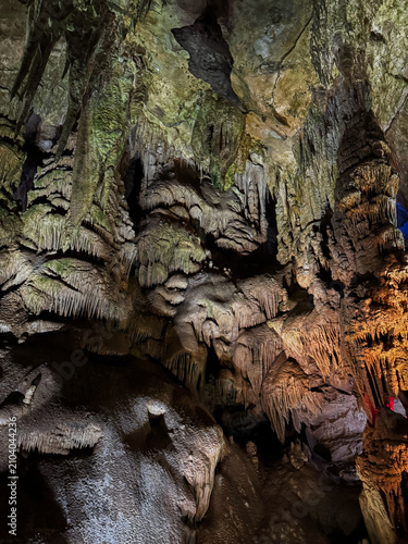 Obraz na płótnie Detailed view of stalactites and rock formations inside Prometheus Cave in Georgia
