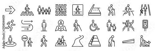 Фотография Set of pedestrian and walking icons including crosswalk, family walking, disable