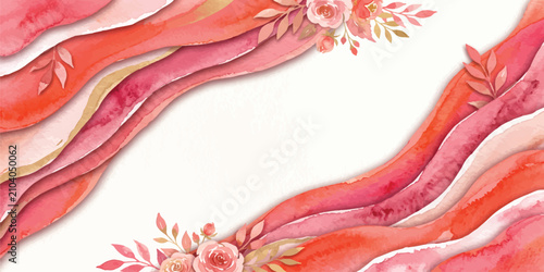 Red watercolor floral wave background design with watercolor background abstract decoration botanical creative backdrop illustration romantic