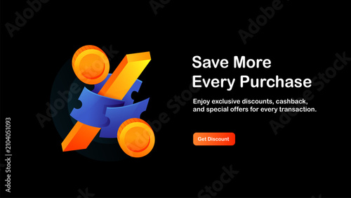 3D Percentage Symbol with Coins and Coupon Discount Concept Illustration