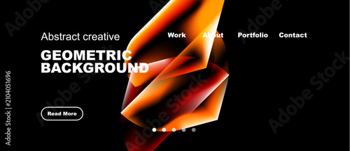 Dynamic geometric design. Vivid orange hues contrast dark backdrop. Modern ae...