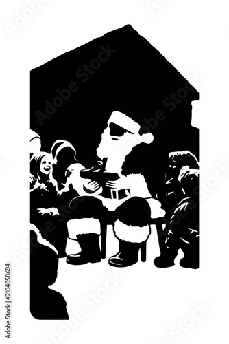 Принти на полотні Christmas Silhouette Santa and Children in Two-Tone Style.eps
