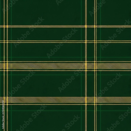 Classic Dark Green and Gold Plaid Patterned Fabric Textile Background