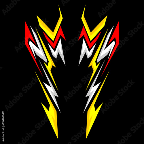 Abstract racing decal design, vector graphic element for vehicle wrap, motorcycle, car, truck, and boat side body stickers, sharp aggressive tribal shapes