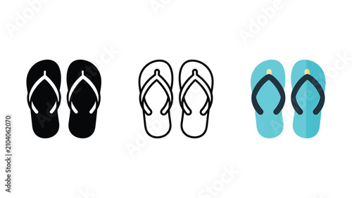 Foto Four pairs of flip flops in different colors and styles on white background