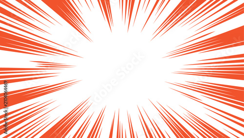 Abstract orange anime speed lines background with central blank copy space. Comic book style radial speedline action design vector. Flat vector illustration EPS 10.