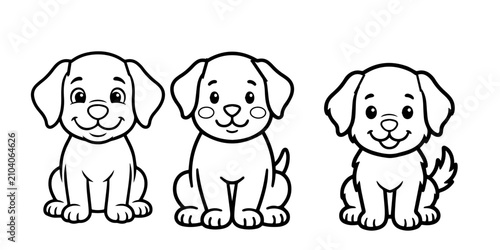 Canvastavla Cute puppy trio black and white line art for children's illustration