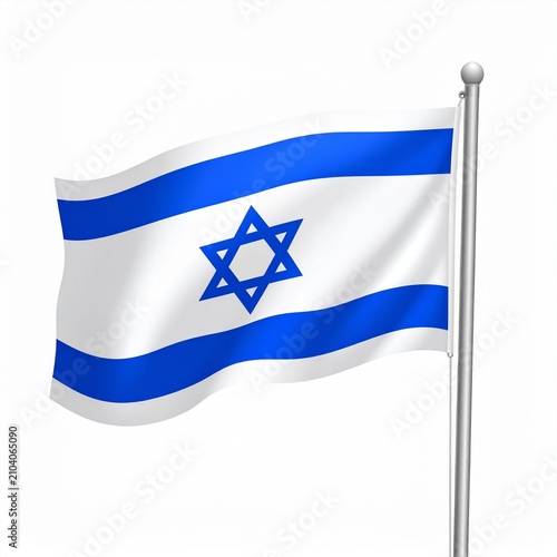Waving Israeli Flag with Blue Stripes and Star of David