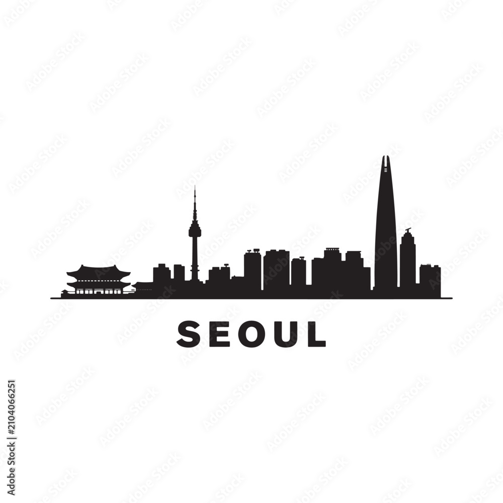 Obraz premium Seoul skyline silhouette against a white background