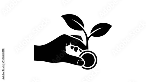 Sustainable Investment and Financial Growth Icon with Hand Holding Coin and Sprout