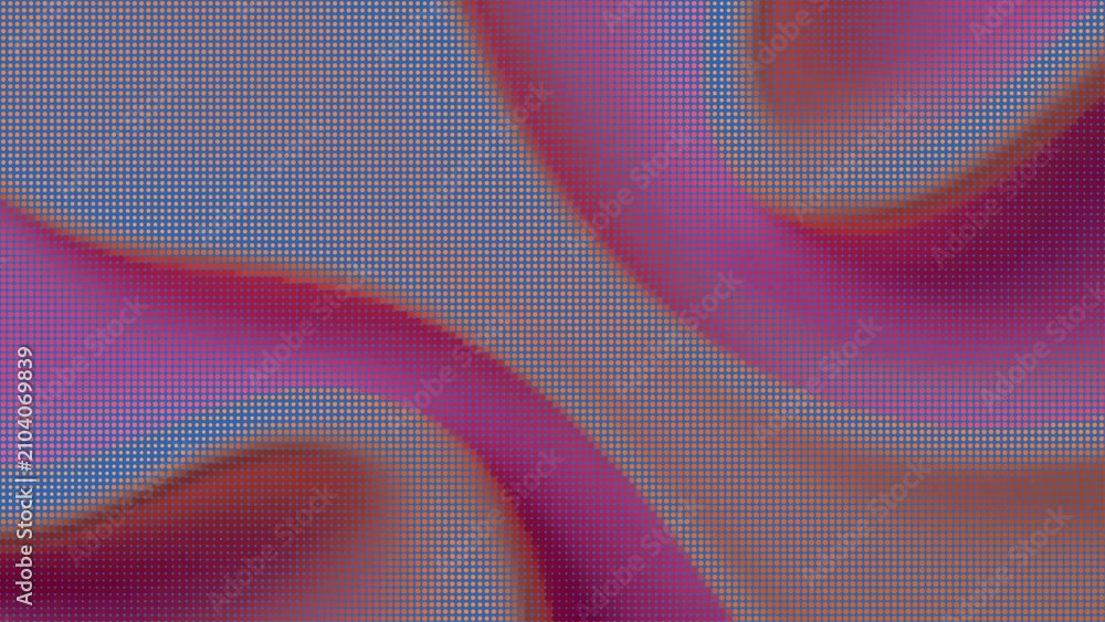 Naklejka premium Colorful abstract background with wavy fabric texture and orange and purple halftone dots.