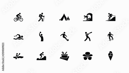 Cuadro en lienzo Set of minimalist flat icons depicting diverse outdoor activities and lifestyle