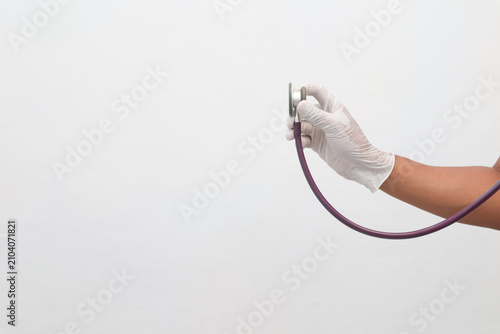 Doctor's Hand in Glove Holding Stethoscope for Medical Examination