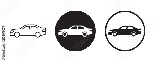 Tableau sur toile Icon set of sedan car presented in three different styles including outline flat and circle frame