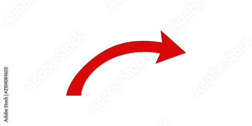 фотографія Red curved arrow pointing right for direction and navigation graphic
