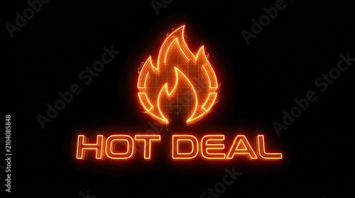 Glowing Hot Deal Neon Sign with Fire Icon for Sale and Promotion
