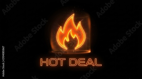 Digital Hot Deal Icon with Glowing Flame for E-commerce Marketing