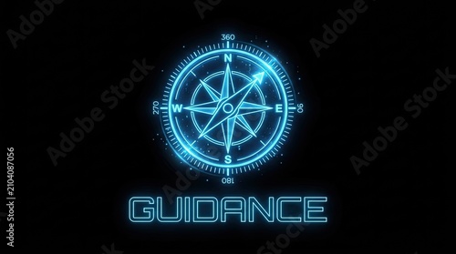 Digital Compass with Futuristic Neon Blue Glow Guiding Business Strategy and Navigation Concept