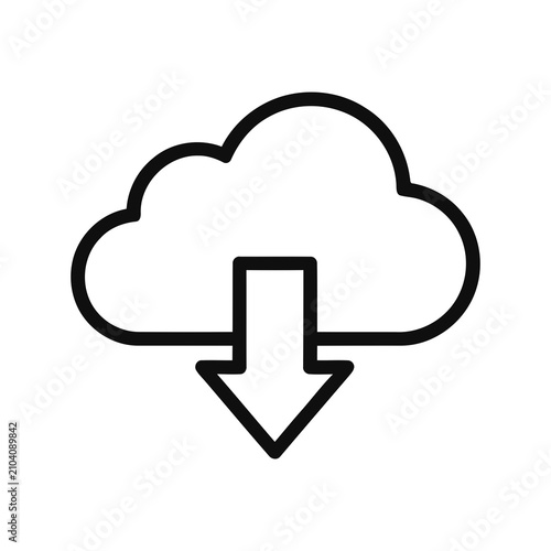 Simple Outline Cloud With Downward Arrow Icon Symbol Graphic Element