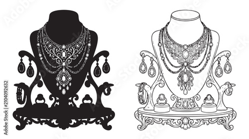 Foto jewelry silhouette with intricate line art vector icon silhouette witn line art