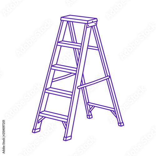 Purple outline stepladder icon on white background