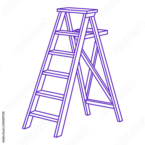 Purple Outline Wooden Ladder on White Background - Vector Illustration