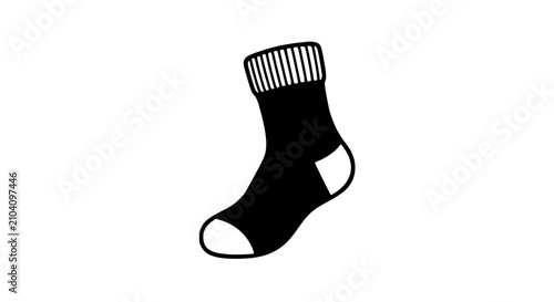 Black sock with ribbed cuff isolated on white background