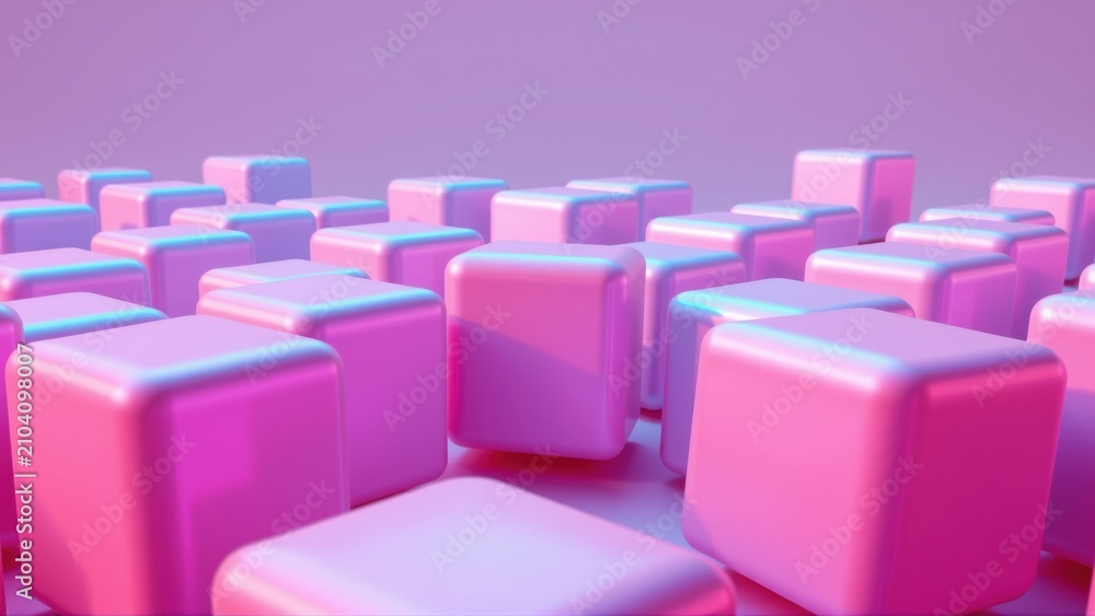 Obraz premium Pink cubes fill frame, creating abstract pattern. Soft lighting, gradient background enhances visual depth. Minimalist design.