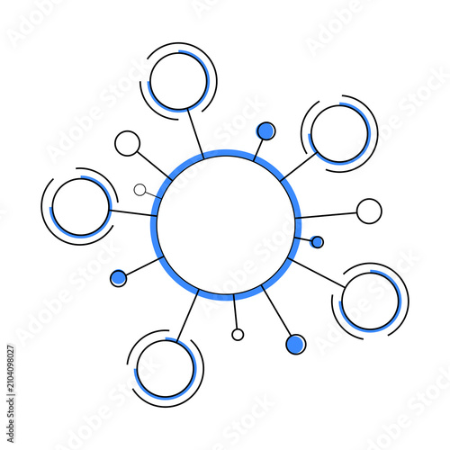 Foto Abstract blue and black circular network diagram with central node and multiple connected points