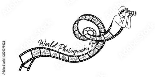 Cuadro en lienzo World photography day illustration with film strip and photographer