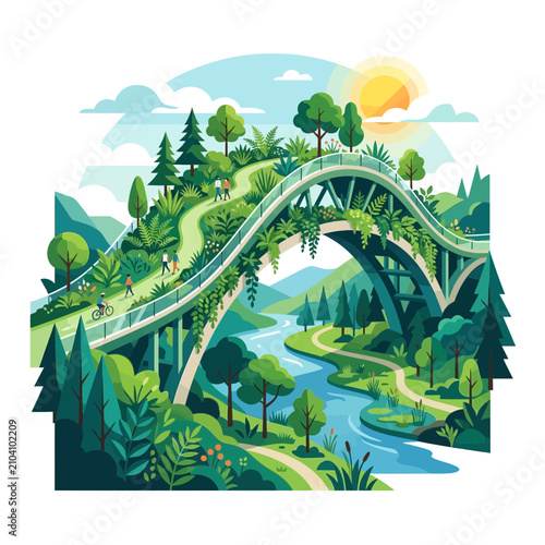 Green Eco Bridge with Nature and People