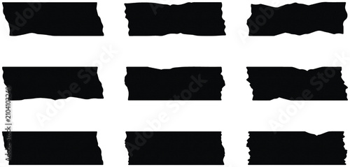 Fotografía Set of nine black vector graphic tape strips with torn edges for modern creative