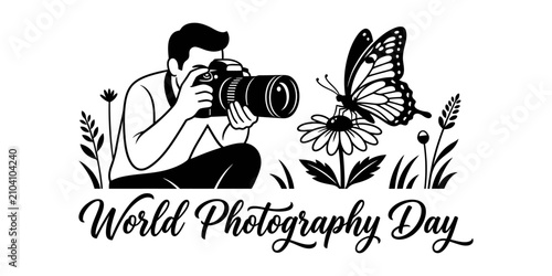 Fotografía World photography day celebration with photographer and butterfly design