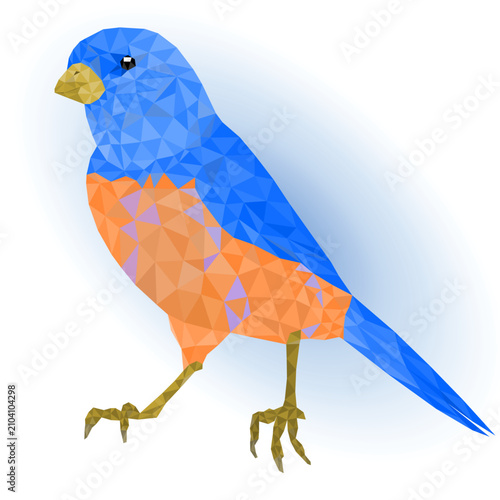 Small  blue bird thrush  on a blue background   low-polygon  outline vector illustration editable hand draw