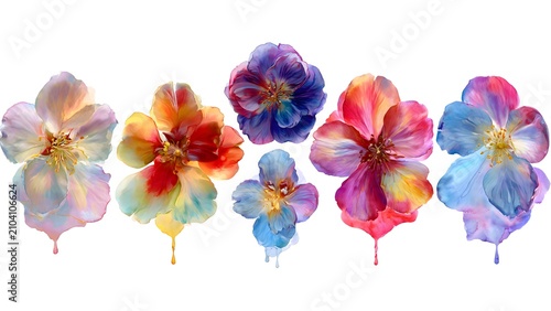 Vibrant Colorful Flowers Row in Watercolor Style