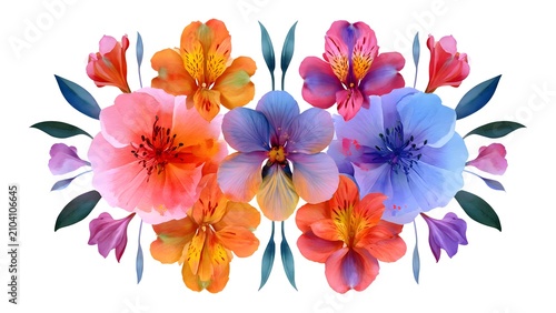 Colorful Hibiscus Flowers Arrangement Symmetric Centerpiece