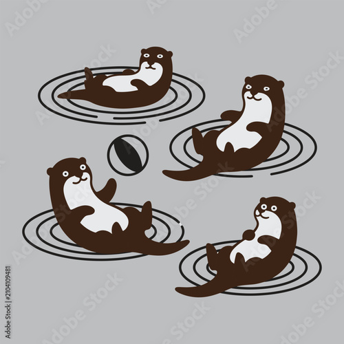 Otters Playing Ball Flat Vector Art And Illustration