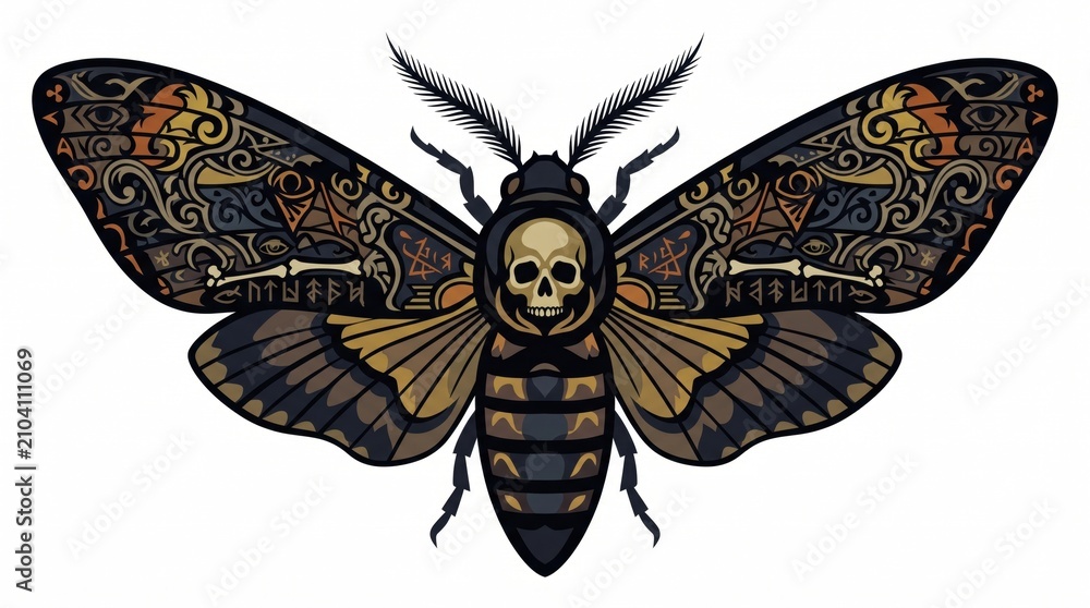 Obraz premium Death's Head Moth With Skull Face and Esoteric Wing Patterns