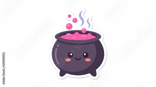Cute Kawaii Witch Cauldron with Bubbling Pink Potion
