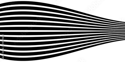 Fotografi Black on white abstract perspective line wave stripes with 3d dimensional effect isolated on white