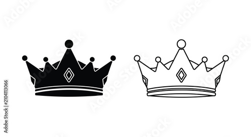 Tableau sur toile Two crowns silhouette black white line ornate