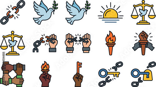 Photos Collection Of Justice And Peace Icons In Color Line Style On Transparent Backgro