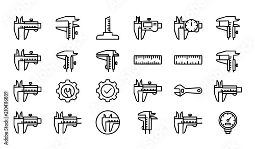 Foto Vernier Caliper Linear Icon Set with Precision Measuring Tool Symbols