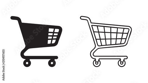 Картината върху платно shopping cart silhouette with line art vector icon for minimal ecommerce design