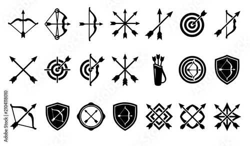 Photos Monochrome Bow and Arrow Symbol Collection Black Archery Vector Pack