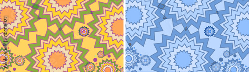 Bild auf Leinwand Abstract Starburst Pattern Diptych in Yellow and Blue With Retro Geometric Motif