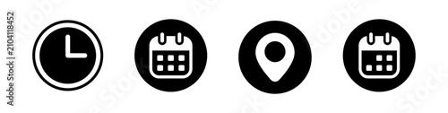 Address time and calendar vector icon set. Date time location icons collection. 