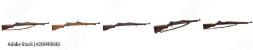 Canvastavla Set of Five Vintage Rifles Isolated on White Background for Historical Reenactme