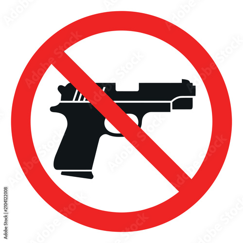 Flat silhouette illustration of a no guns sign depicting a prohibited firearm symbol for safety and security design